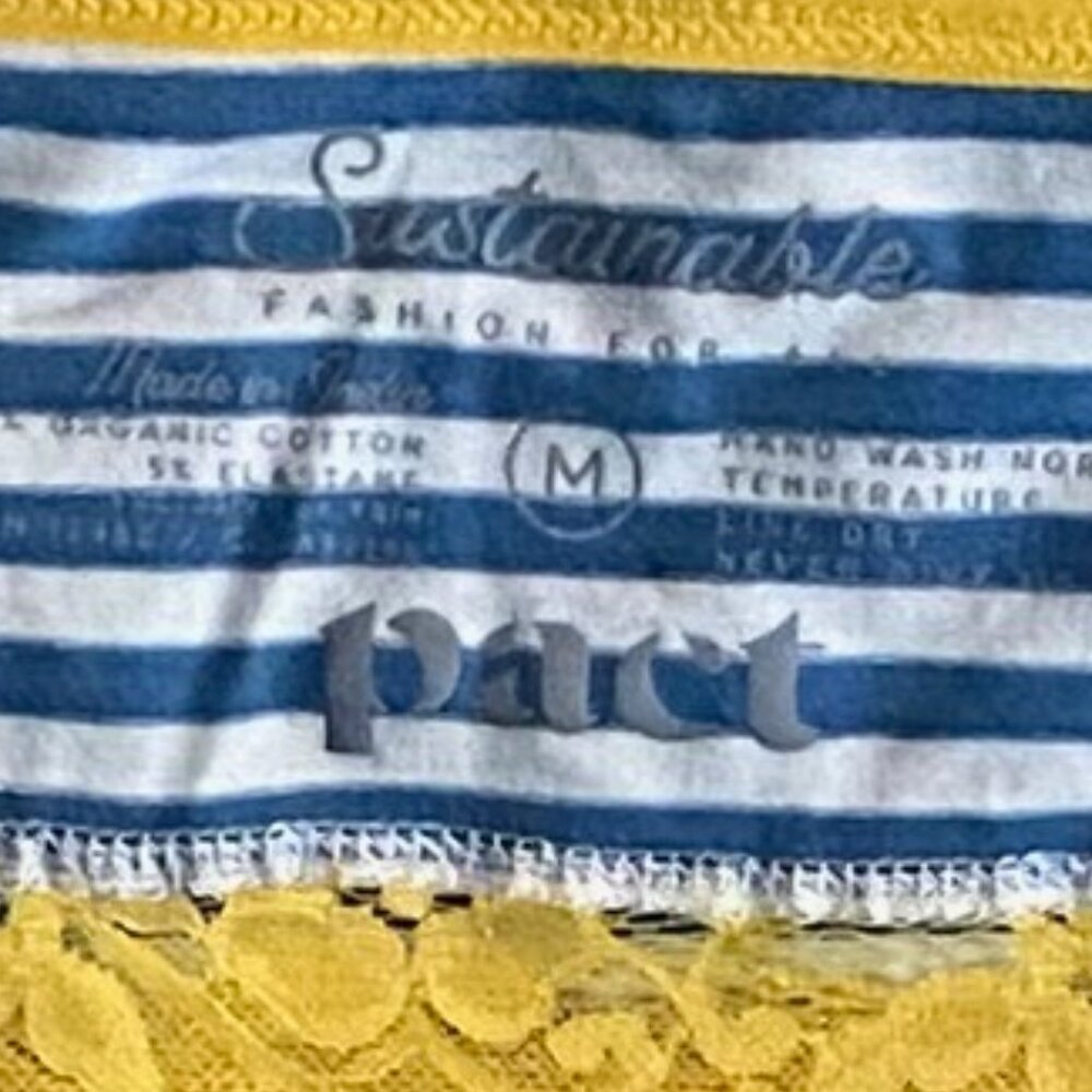 PACT Organic Cotton Soft Bralette Bright Blue with Yellow Stripes Size Med - Picture 6 of 7